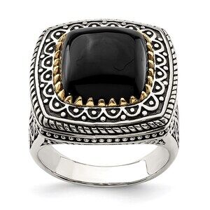 925 Sterling Silver Genuine Fine Jewelry w/14k Onyx Ring